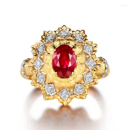 Bröllopsringar Ruzzallati Vintage Charms Lab Ruby Red CZ för kvinnor Noble Gold Plated Resizable Ring Female Party Jewelry Gift