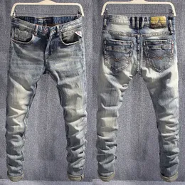 Мужские джинсы итальянский стиль стиль мода Retro Wash Slim Fit Ratch Rust Brousers Vintage Designer Casual Denim Pants Hombre 230131