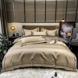 Conjuntos de cama Conjunto de luxo egípcio algodão macia tampa com folhas ajustadas House de Couette Tampas de cor sólida de cor sólida 4ps 4ps
