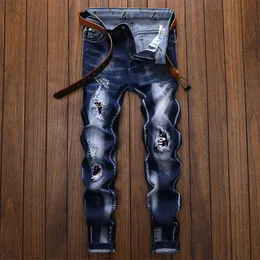 Mäns jeans män jean homme pantalon rippade smala denim byxor cyklist högkvalitativ manlig rak casual designer streetwear moda hombre 230131