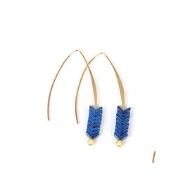 Dangle Chandelier 2021 Fashion Bohemia Earrings Golden Copper V Shaped Arrow Hematite Drop For Women Retro Earring Hook Jewelry Gi Dhual