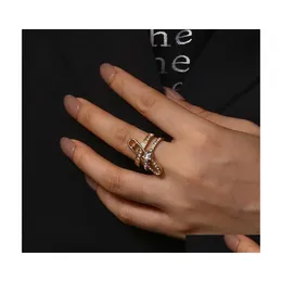 Pierścienie zespołowe biżuteria mody gwieźnia rhinestone klip pierścienia otwierające regulowaną dostawę kropli dhaxz