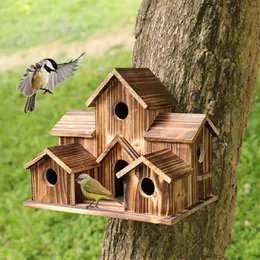 Klatki ptaków wiszący drewniany dom na zewnątrz 6 hole dekoracje na podwórku dla przyjaciela sąsiadów rodzinnych Prezent Fu 230130