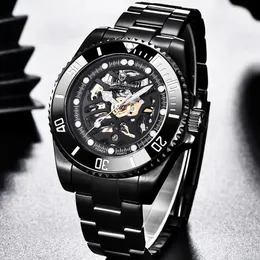 Montres-bracelets grande mer hommes montre mécanique Bracelet en acier inoxydable lumineux automatique étanche noir Relogio Masculino A624