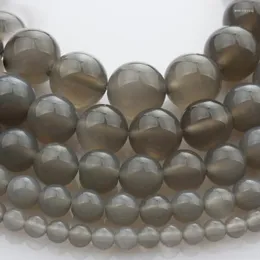 Pärlor 15 "(38 cm) Strand Round Natural Grey Agate Stone Rocks 4mm 6mm 8mm 10mm 12mm ädelsten för armbandsmycken gör fynd