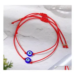Cadeia de link para a m￣o artesanal Blue olho Bracelets Set With Card Red Black String Bracelet Kabh Protection Luck AMET para homens homens da fam￭lia Dhuto