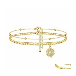 Anklety 14K złota Bracelety kostki dla kobiet Dainty warstwowy łańcuch Początkowe Anklet Summer Biżuter