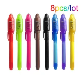Markers 8Pcslot 2 In 1 Magic Light Pen Invisible Ink Secrect Message pens for Drawing Fun Activity Kids Party Favors Gift 230130