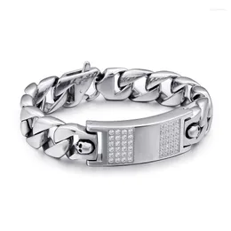 Länkarmband europeiska och amerikanska tillbehör beckade CZ Hoe Men's Titanium Steel Armband