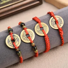 Urok bransolety Lucky Red String Feng Shui Copper Coin Bransoletka Bransoletka Ręcznie robiona Regulowana Przyciąganie Bogactwo dla kobiet mężczyzn