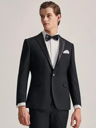 Męskie garnitury Blazers Set Blazer Pant Single 1 Button Wedding Groom Groomman Bridesman Nosuj czarny szczupły fit imprez