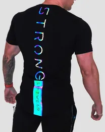 Camisetas de camisetas masculinas de camiseta de ginástica de manga curta algodão reflexivo de fitness Camiseta