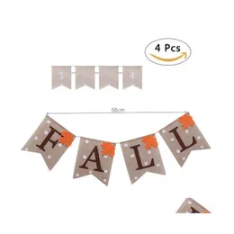 Banner Flags Jute Burlap Fall Happy Thanksgiving Day Harvest Fireplace Mantel Garland Bunting Decoration Drop Delivery Home Garden F Otbyh
