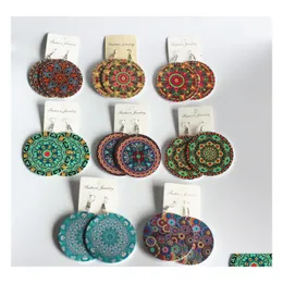 Свиная люстра богемные модные украшения деревянные серьги геометрические круглые цветочные отпечатки доставка Dhvy4