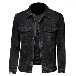 Herrjackor högkvalitativ cyklist Mens denim Jacket Motorcykelrock Män avslappnad svart bomullsjeans Spring Autumn Lapel Single Breasted O