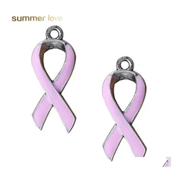 سحر 50 PCS/ Lot European Toerction Cancer Cannerness Charm Pink Ribbon Charm for Bracelets Necklace Jewelry Women Women Drop Delivern