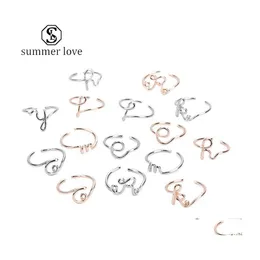 Band Rings Fashion 26 Letter Simple Gold Color Open Ring Detable Detable Drings Charm Gifts for Women Girlsy Drop