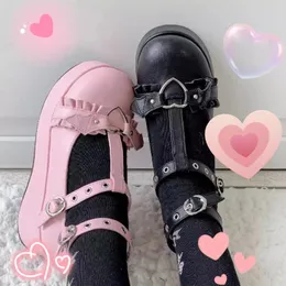 Сандалии ippeum Girls Gothic Platform Shoes Benges жениться на Janes Pumps Buckle Cosplay Pink Lolita Flat 90S Bratz