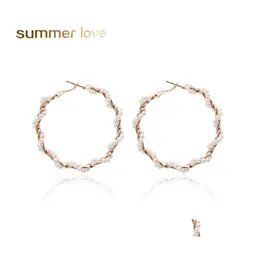 Hoop Huggie Fashion Orecchini di perle per le donne Ragazze eleganti Esagera Oversize Circle Ear Rings Summer Beach Jewelry Drop Delivery Ot0G5