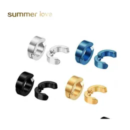 Clip-On Screw Back 5 Colors Stainless Steel Clip Earrings Non Piercing Punk Earring For Men Women Sier Black Blue Golden Classic C Otcyl