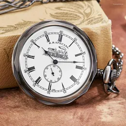 Orologi da taschino Orologio meccanico Steampunk speciale con scheletro a catena Orologio da uomo con ciondolo a carica manuale Display da uomo Bronzo bianco