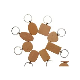 Keychains Lanyards Simple Style Wood Car Keyrings Round Square Heart Rec Shape Key Pendant Diy Wooden Keychain Handmade Gift D274L Dhr1O