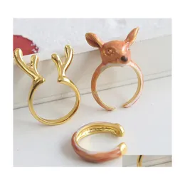 Cluster Rings 3Pcs/Set Arrival Adjustable Cute Squirrel Ring Tiny Animal Enamel Women Jewelry Anillos Bijoux Drop Delivery Dhigb