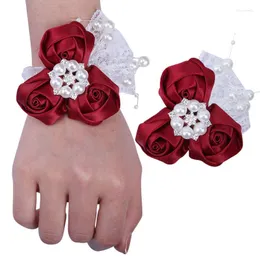 Decorative Flowers Simulation Wrist Flower Corsage Set For Bride Groom Handmade Creative Bridesmaids Wedding Hand Accessories Party