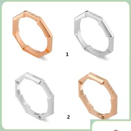 Anelli a fascia Accessori per gioielli New Link To Love Series Specchio intagliato a strisce Semplice anello da uomo e da donna Drop Delivery Dhkn3