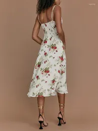 Lässige Kleider Spaghettiträger Sommerkleid für Frauen 2023 Ärmellos Urlaub Strand Slip Back Smocked Elegant Vintage Floral Midi