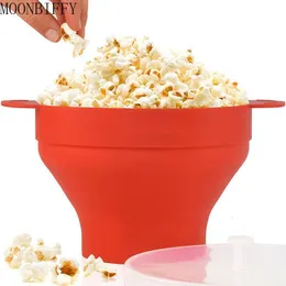 Cups Dishes Utensils Silicone Popcorn Bowl Oven Folded Popcorn Bucket Creative High Temperature Resistant Large Covered Silicone Bucket For Microwave 230130