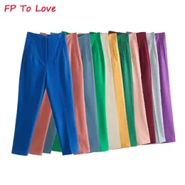 Calças femininas femininas lápis elegante casual cintura alta com zíper terno primavera verão longo azul brilhante verde bege FP To Love 230731