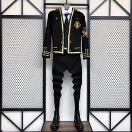 남자 양복 블레이저 스프링 봄과 여름 검은 옷 슬림 자수 영국 재킷 연필 바지 트위 즈 G689 230731