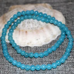 Strand Charms 3 Rows Bracelet dla kobiet 6 mm Natural Blue Jades Stone okrągłe koraliki Chalcedony Multilayer Biżuteria 18 -calowa B2892