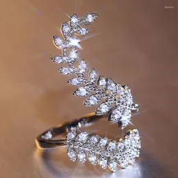 Hochzeit Ringe Luxus Verstellbare Öffnung Blatt Für Frauen Glänzende Zirkonia Band Weibliche Täglichen Tragen Party Ring Verlobung Schmuck