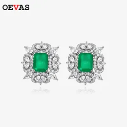 Stud Oevas 100% 925 Srebro 7*9mm Szmaragdowe kolczyki z Diamentem Wysokim Węglowym Diamentowym Diamentowym Diamentowym Koście