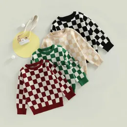 Cardigan foccornorm 4 Colos 가을 겨울 어린이 소녀 소년 스웨터 탑 06y Checkerboard 격자 무늬 인쇄 긴 슬리브 풀 오버 니트 아웃복 J230801