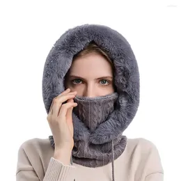 Scarves Women Winter Keep Warm Scarf With Hat Fleece Lining Pullover Cap For Outdoor Cycling Faux Fur Neck Gaiter Hoodie Face Mask