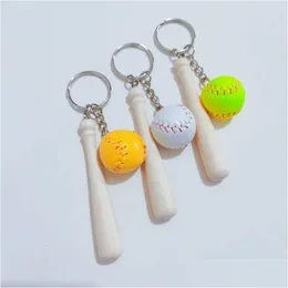 Kluczowe pierścionki 30pcs baseball baseball Mini drewniane breloczki breloczki dla dziewcząt w zespole sportowym sportowym biżuterią dostarczającą Dhqvi