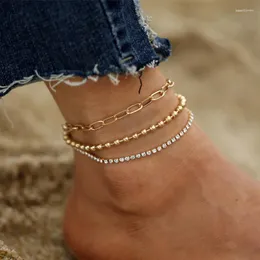 Anklets TOBILO Fashion 3pcs Cubic Zirconia Anklet For Women Punk Vintage Gold Color Beads Chain Summer Beach Jewelry Gifts