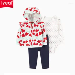 의류 세트 Iyeal Bair Boys Girls 만화 인쇄 의상 긴 소매 후드 셔츠 Romper Pant Born Suits 3 PCS 6-24m