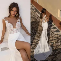 Свадебные платья Lian Rokman 2019 с аппликациями иллюзия V Sexe Sexy Mermaid свадебные свадебные платья.