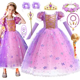 Flickas klänningar barn flicka rapunzel klänning barn trasslade förklädnad karneval tjej prinsess dräkt födelsedagsfest klänning kläder 2-10 år 230731