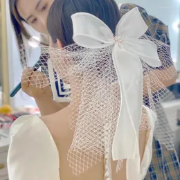 Veli da sposa 2023 Styling Veil Satin Bow Copricapo Makeup Artist Studio Accessori Short Wedding Vail Stile coreano