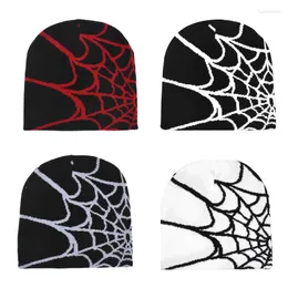 Berets 2023 Gothic Spider Pattern Wool Knitted Hat Y2K Women Men Beanie Winter Warm Beanies Grunge Hip Hop Casual Skullies Outdoor