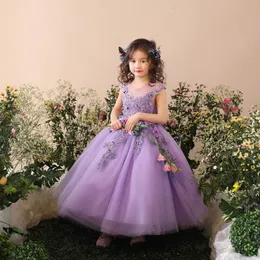 Girl S Dresses Flower Girl Elegant Dress First Communion for Girls Children Purple Tulle Ball Gown Kids Pageant Wedding Clothes 230731