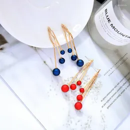 Dangle Earrings Uer Unique Matte Red Blue Acrylic Pearl For Women Christmas Gift Delicate Crystal Brass 2023 Fashion Jewelry