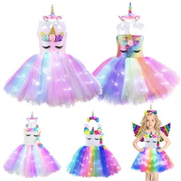 Girl's Dresses Girls Birthday Party Liight Up Unicorn Tutu Dresses Princess Dress Outfit Halloween Christmas Unicorn Costume For Kids Clothes 230801