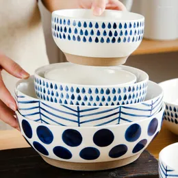 Bowls LingAo Japanese Nordic Rough Pottery Blue Colored Raindrop Bowl Household Rice Soup Creative Tableware Ramen