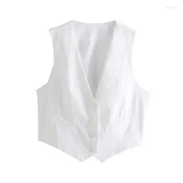Womens Vests 2023 Fashion Vest Summer Sleeveless For Women Chic V Neck  Single Breasted Ladies White Waistcoat Tops In From Delightanne, $18.94